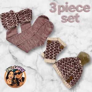 Simply Noelle 3 Piece Knit Beanie Hat Gloves Socks Set‎ Burgundy Cream gift warm